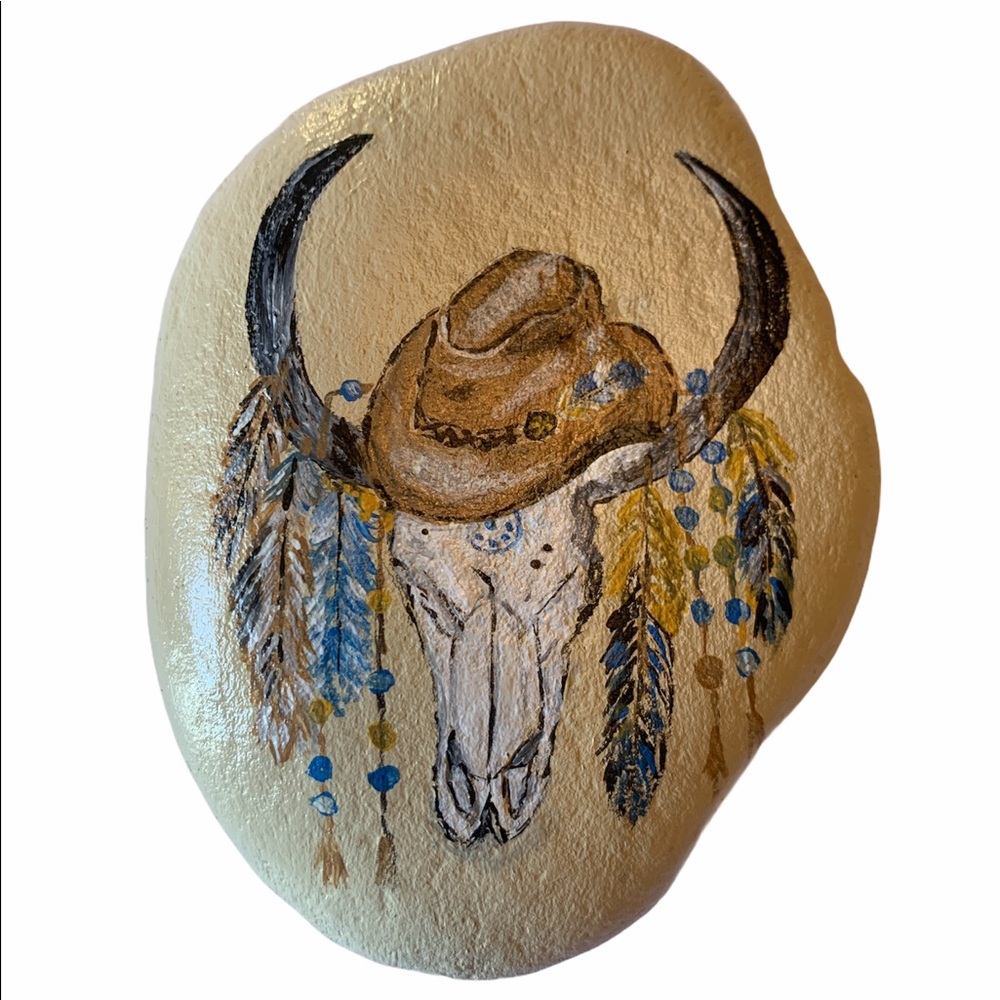 Western Cowboy Hand-Painted Rock/FREE stand